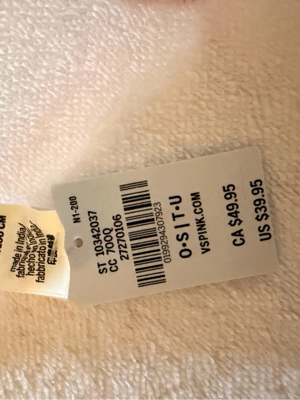 PINK Victoria's Secret White Towel with Red Lettering Outline